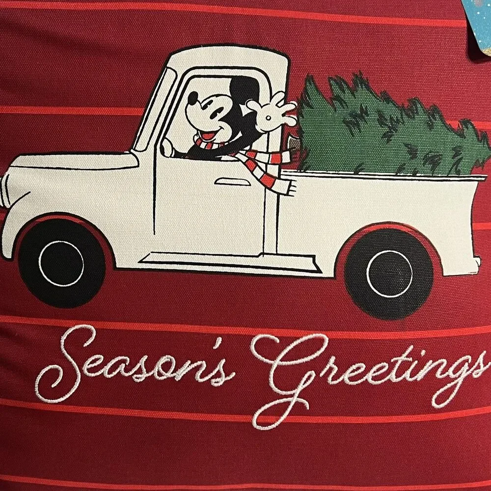 Disney Holiday Decor Pillow Mickey Mouse Season's Greetings Christmas Truck 16in